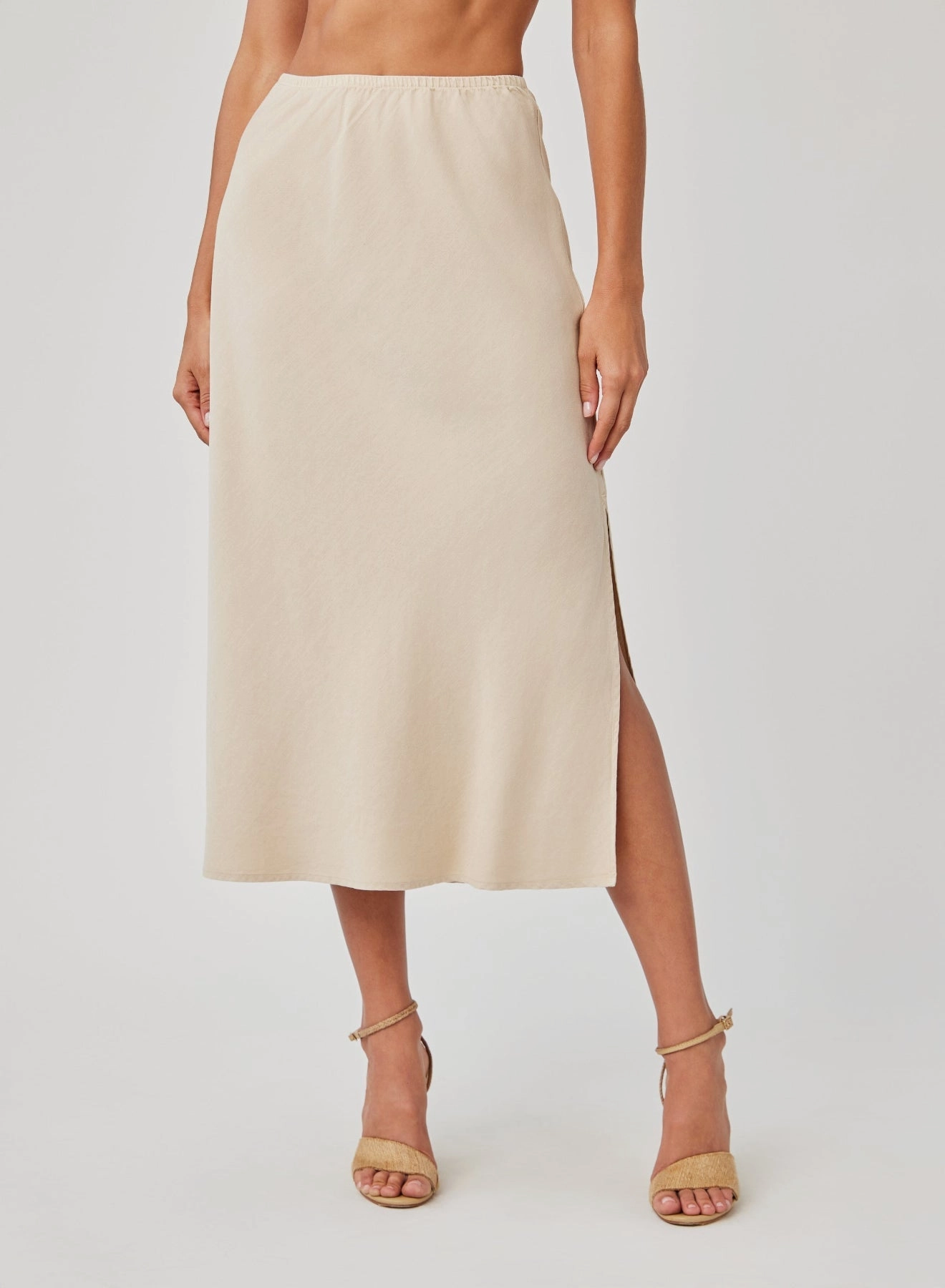 Amara Side Slit Bias Skirt - Khaki Shell