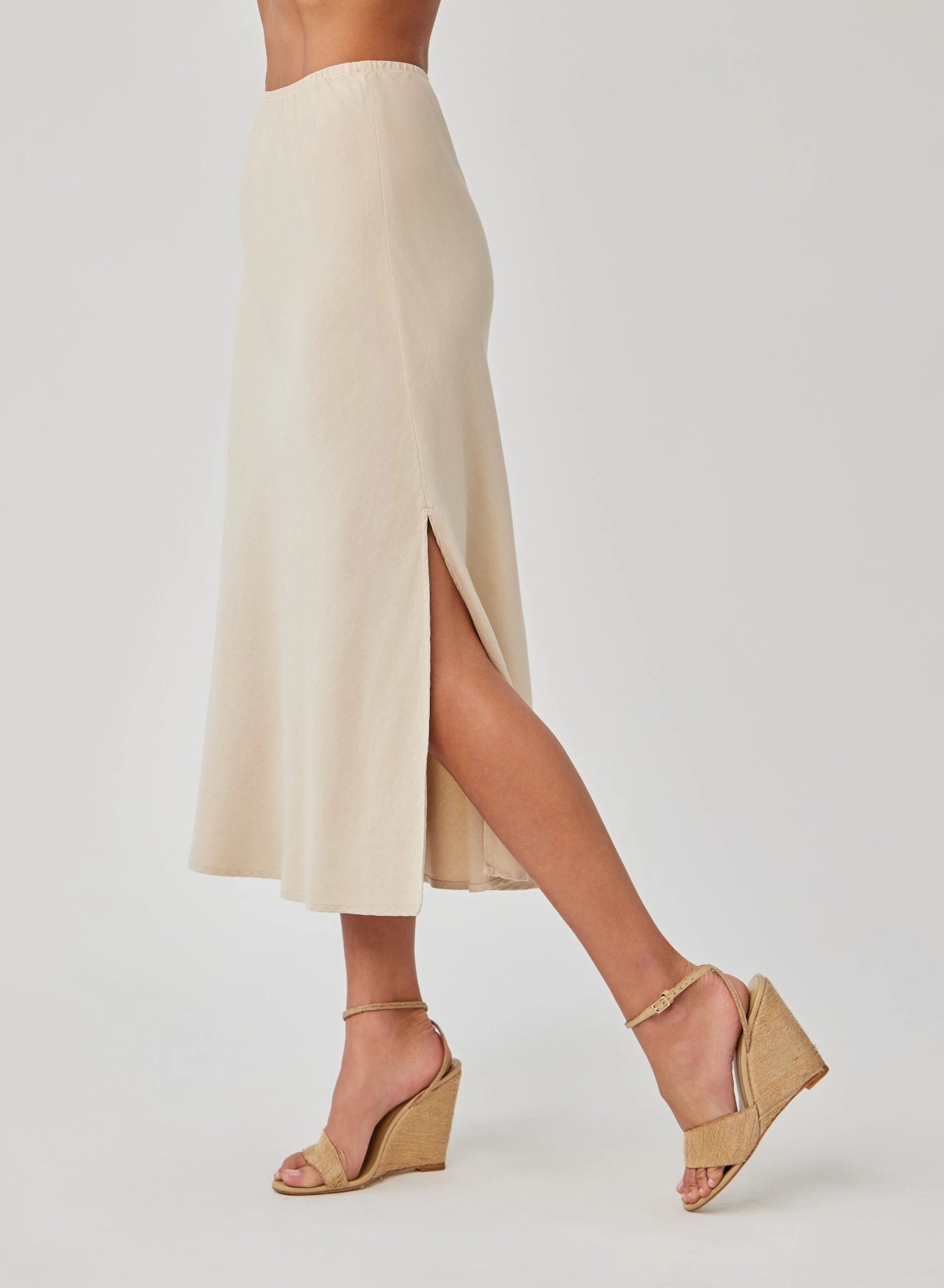 Amara Side Slit Bias Skirt - Khaki Shell