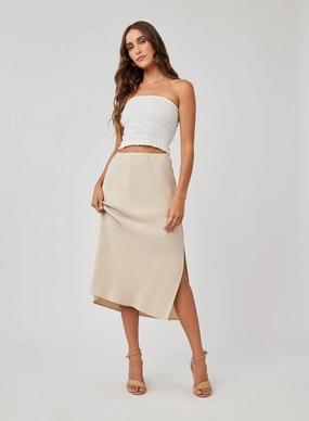 Amara Side Slit Bias Skirt - Khaki Shell