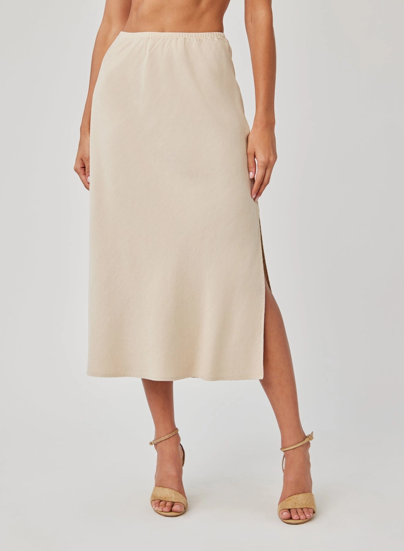 Amara Side Slit Bias Skirt - Khaki Shell