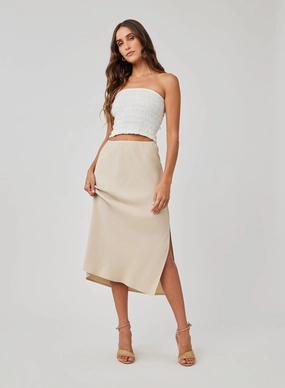 Amara Side Slit Bias Skirt - Khaki Shell
