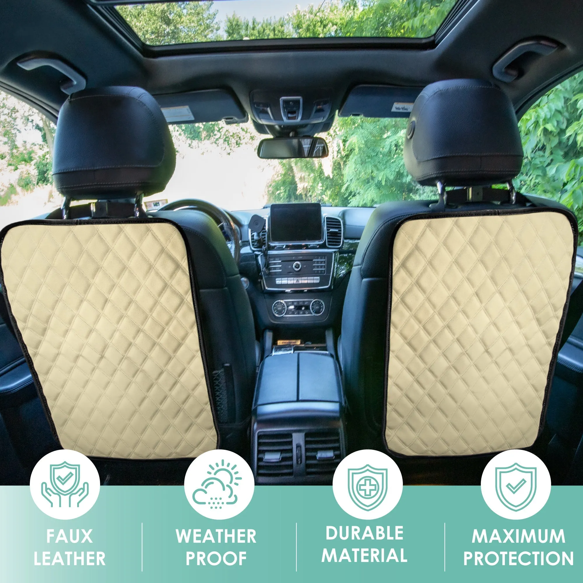 E-Z Travel Faux Leather Seat Back Protector with Diamond Pattern - 2 Pack Beige