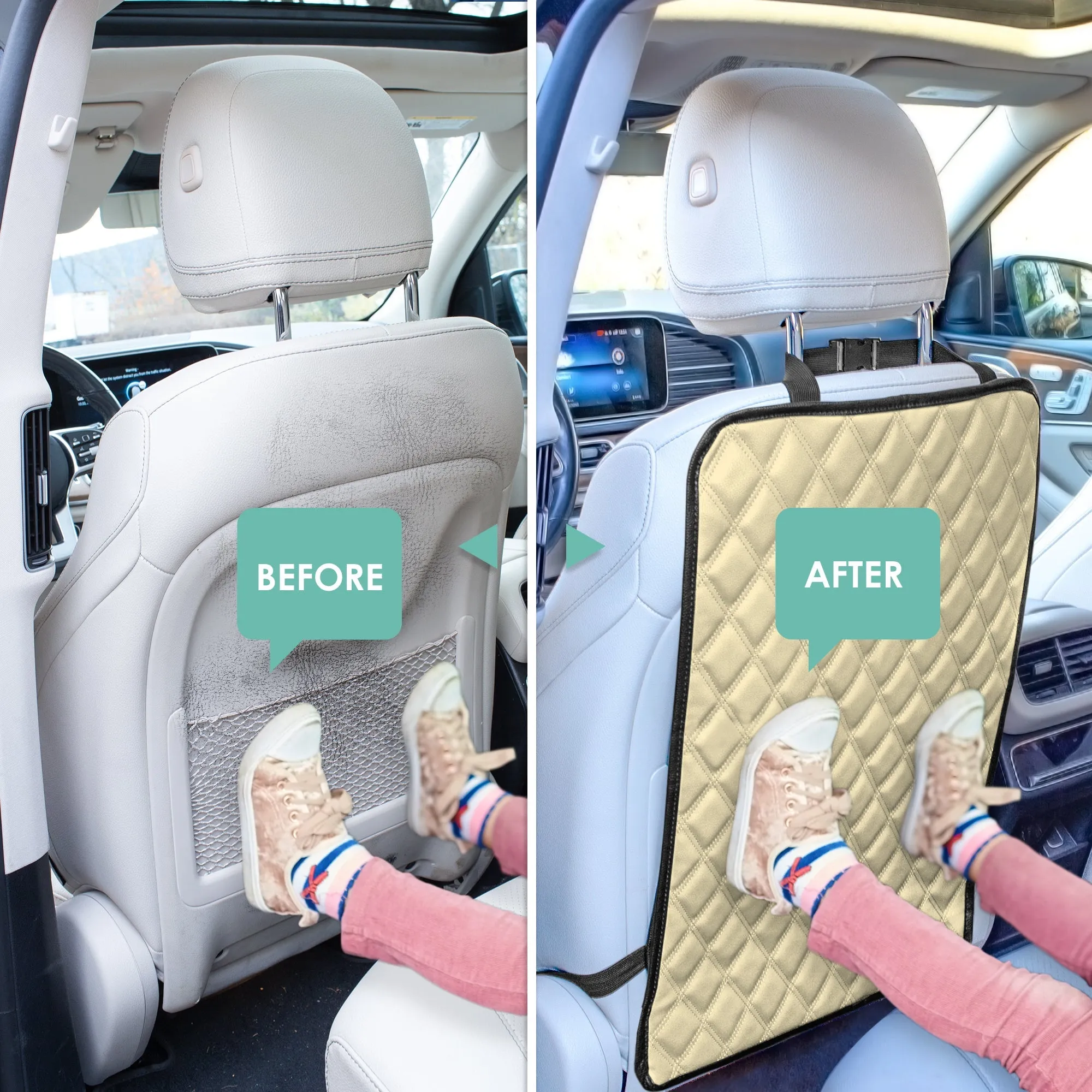 E-Z Travel Faux Leather Seat Back Protector with Diamond Pattern - 2 Pack Beige