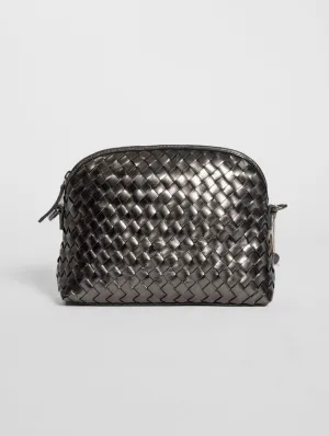 Fellini Chunky Woven Leather Shoulder Bag Silver