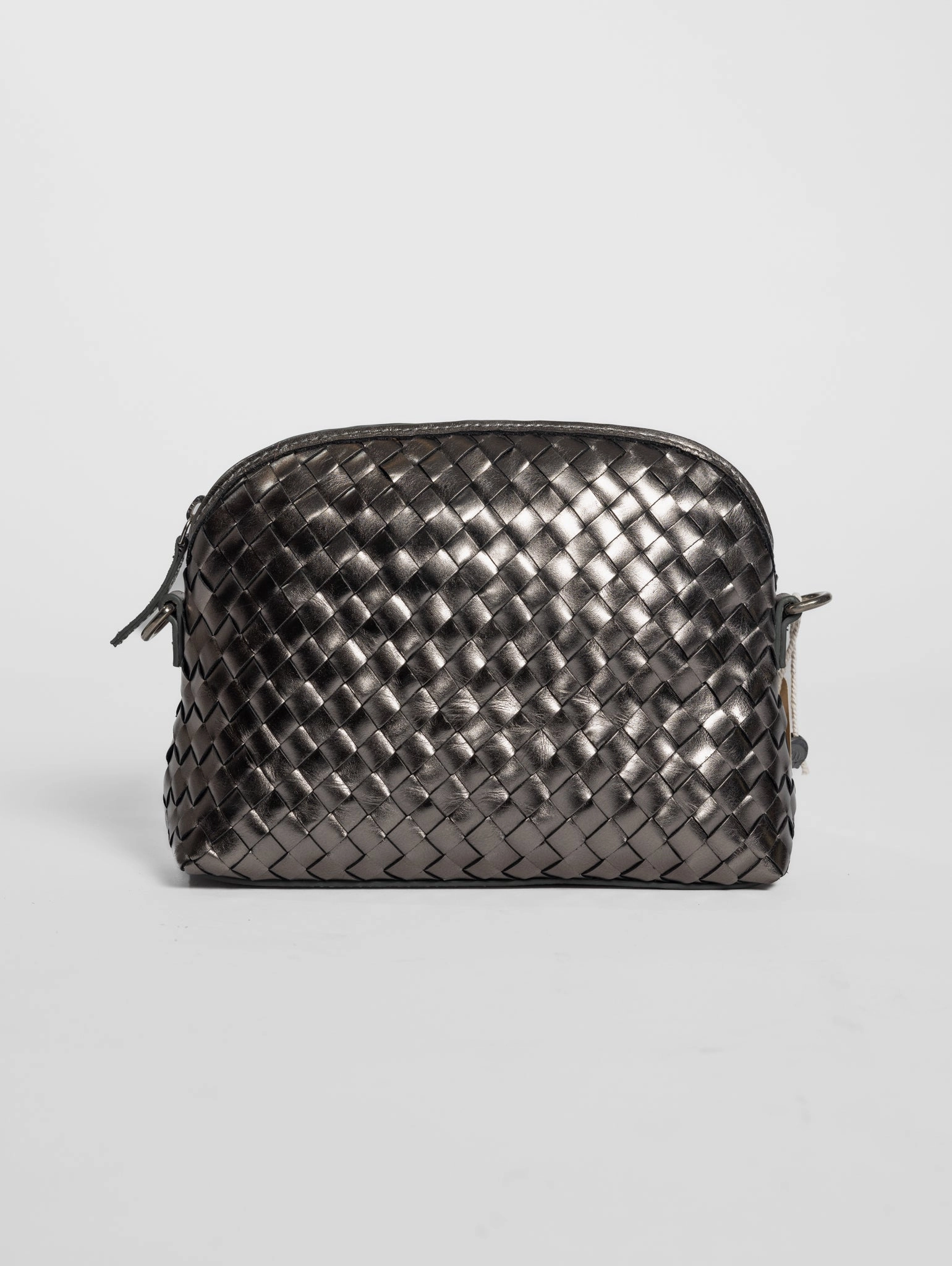 Fellini Chunky Woven Leather Shoulder Bag Silver
