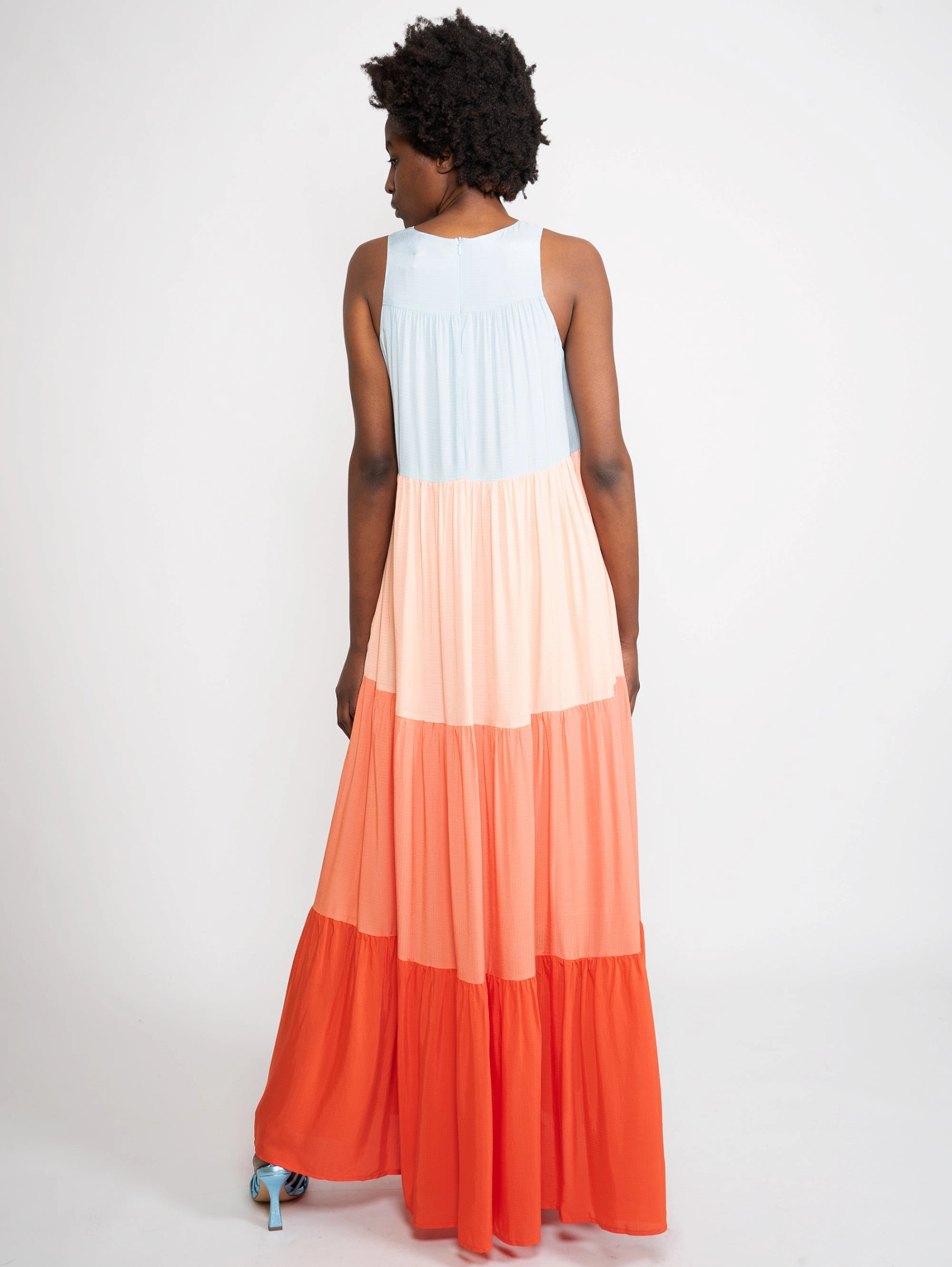 Long Multicolor Color Block Dress