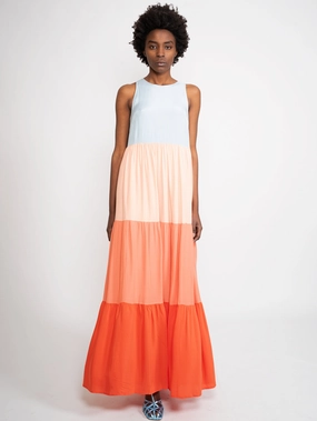 Long Multicolor Color Block Dress