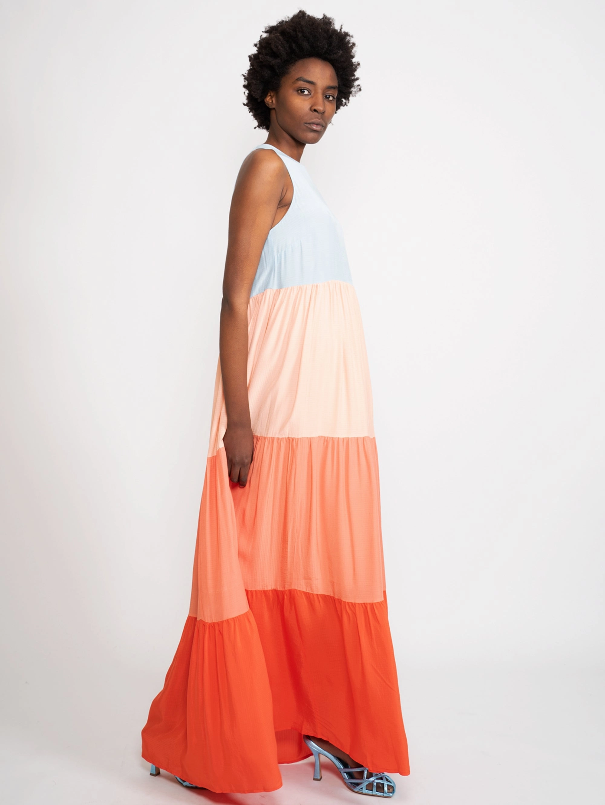 Long Multicolor Color Block Dress