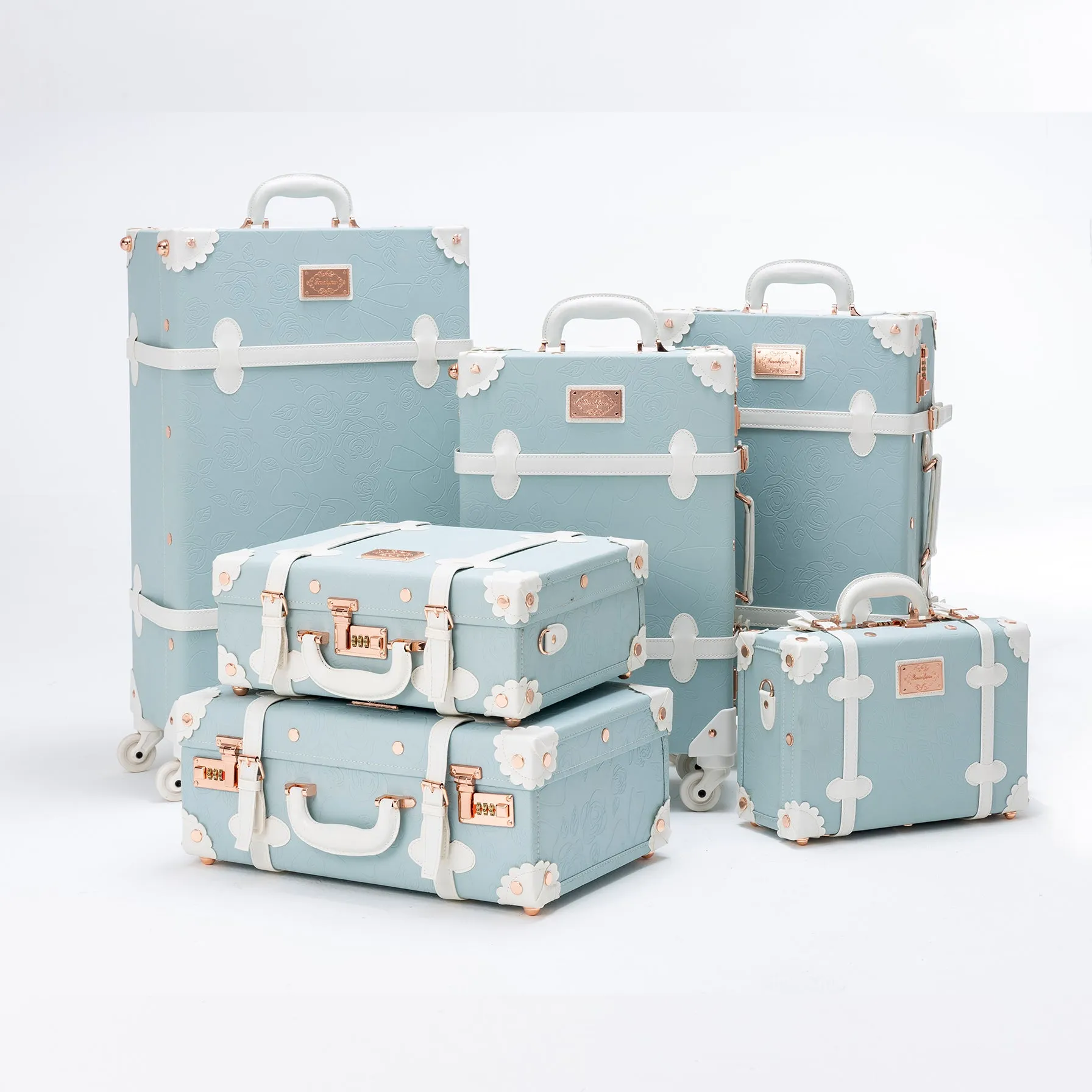 SarahFace 2 Pieces Luggage Set - Embossed Blue